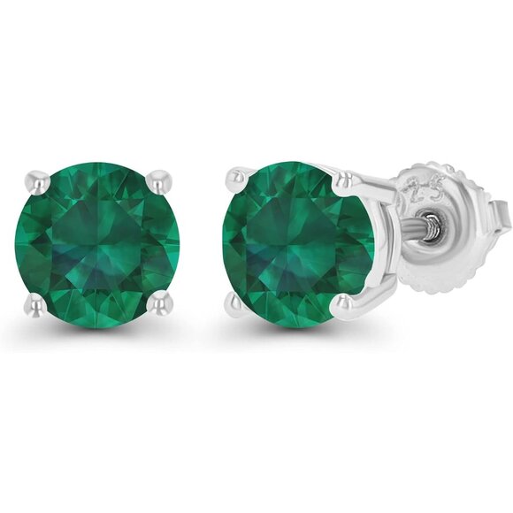 Women Round Genuine Birthstone Solitaire Screwback Stud Earrings 14K Gold 6mm - Picture 2 of 6